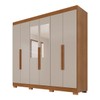 Guarda-Roupa Casal Malta 6 Portas 2 Gavetas com Espelho e Pés Cinamomo/Off White - Pnr Móveis