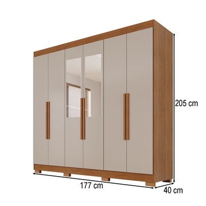 Guarda-Roupa Casal Malta 6 Portas 2 Gavetas com Espelho e Pés Cinamomo/Off White - Pnr Móveis