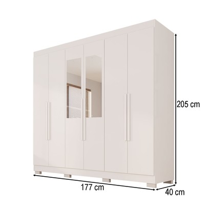 Guarda-Roupa Casal Malta 6 Portas 2 Gavetas com Espelho e Pés Branco - Pnr Móveis