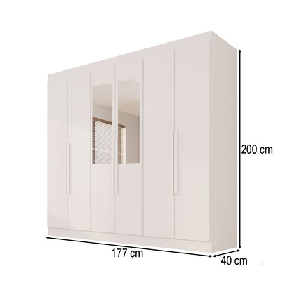 Guarda-Roupa Casal Malta 6 Portas 2 Gavetas com Espelho Branco - Pnr Móveis