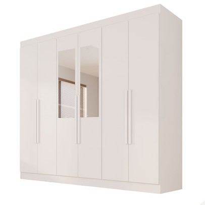 Guarda-Roupa Casal Malta 6 Portas 2 Gavetas com Espelho Branco - Pnr Móveis