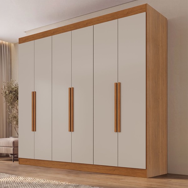 Guarda-Roupa Casal Malta 6 Portas 2 Gavetas Cinamomo/Off White - Pnr Móveis