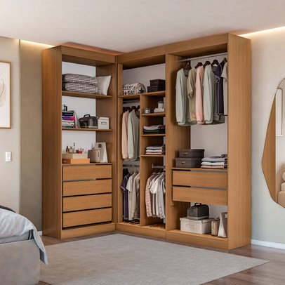 Closet Tw403 2 Gavetas 8 Prateleiras 100% Mdf Freijó/Preto Fosco