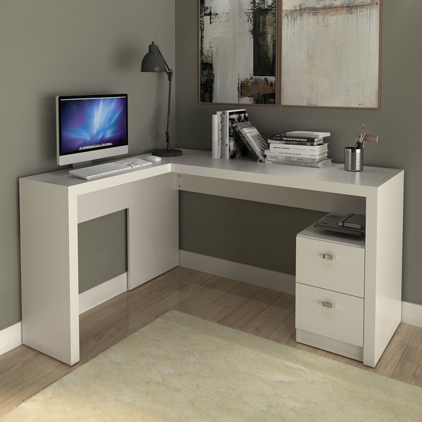 Mesa para Escritório 2 Gavetas Branco Me4129 - Tecno Mobili