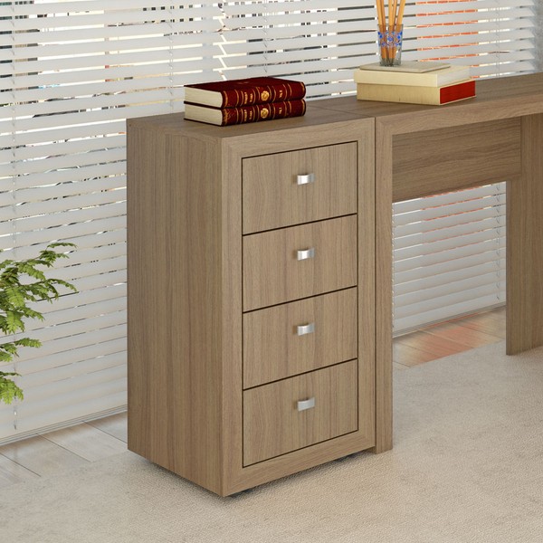 Gaveteiro com Rodízios 4 Gavetas Amendoa Me4133 - Tecno Mobili