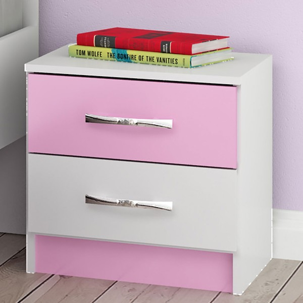 Mesa de Cabeceira Infantil 2 Gavetas If02r Rosa/Branco - Evidência Móveis
