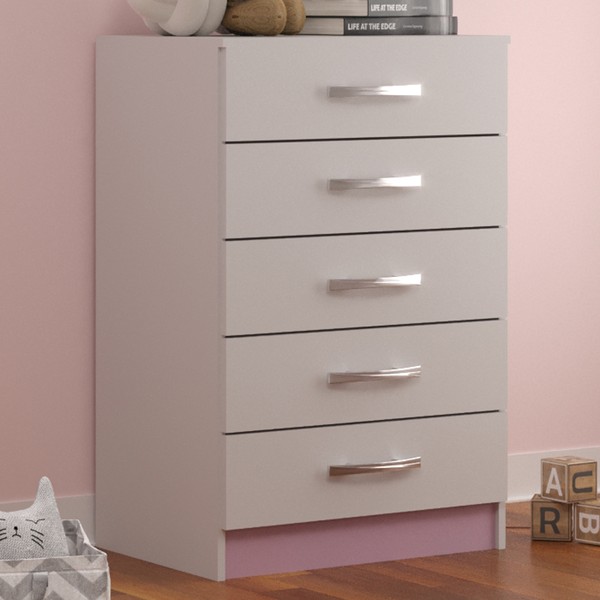 Cômoda 5 Gavetas If05r Rosa/Branco - Evidência Móveis