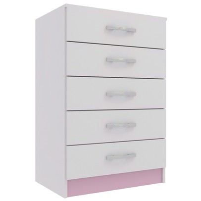 Cômoda 5 Gavetas If05r Rosa/Branco - Evidência Móveis