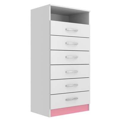 Cômoda 6 Gavetas Cp06r Rosa/Branco - Evidência Móveis