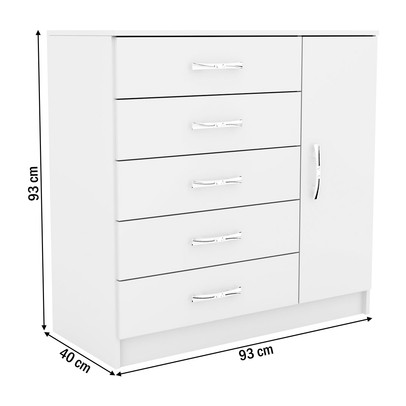 Cômoda 5 Gavetas 1 Porta Cp151 Branco - Evidência Móveis