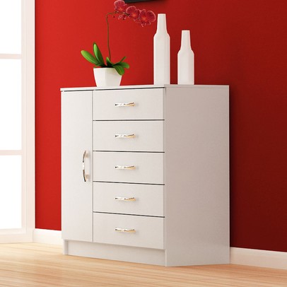 Cômoda 5 Gavetas 1 Porta Cp151 Branco - Evidência Móveis