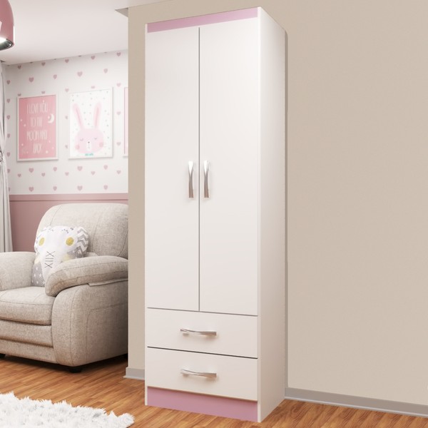 Guarda-Roupa Infantil 2 Portas 2 Gavetas If22r Branco/Rosa - Evidência Móveis