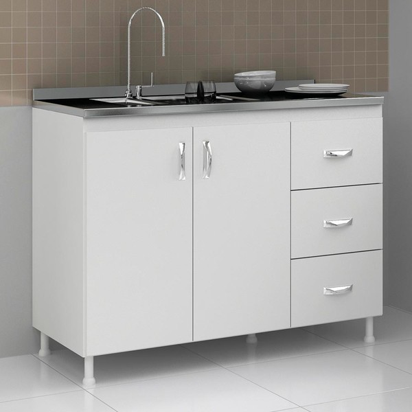 Balcão de Cozinha para Pia 120 Cm sem Tampo Cz601 Branco - Evidência Móveis