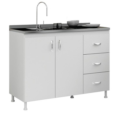 Balcão de Cozinha para Pia 120 Cm sem Tampo Cz601 Branco - Evidência Móveis