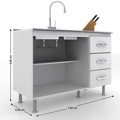 Balcão de Cozinha para Pia 120 Cm sem Tampo Cz601 Branco - Evidência Móveis