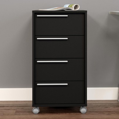 Gaveteiro com Rodízios Maia 4 Gavetas Maia Preto 2488 - Politorno