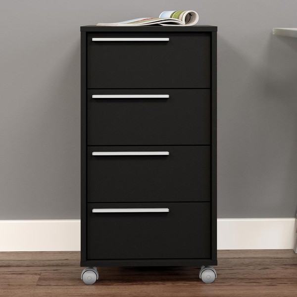 Gaveteiro com Rodízios Maia 4 Gavetas Maia Preto 2488 - Politorno