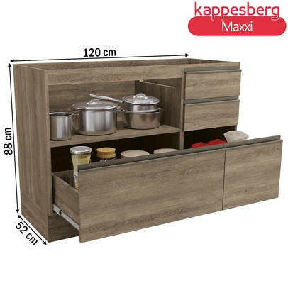 Balcão de Cozinha para Pia 120 Cm Maxxi 1 Porta 4 Gavetas Nogal - Kappesberg