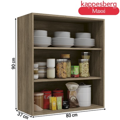 Armário Aéreo Cozinha 80 Cm Maxxi 2 Portas com Vidro Nogal - Kappesberg