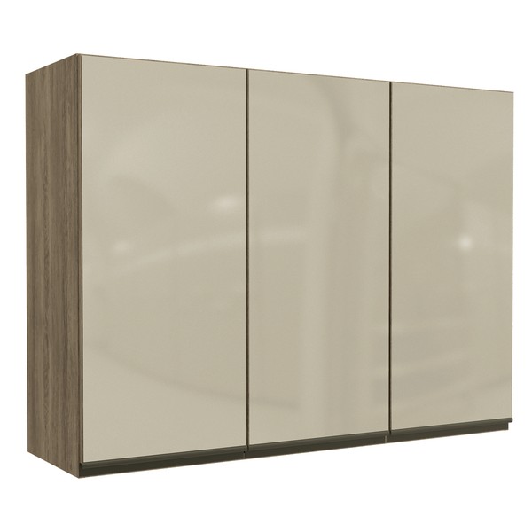 Armário Aéreo Cozinha 120 Cm Maxxi 3 Portas com Vidro Nogal - Kappesberg