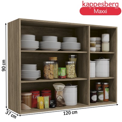 Armário Aéreo Cozinha 120 Cm Maxxi 3 Portas com Vidro Nogal - Kappesberg