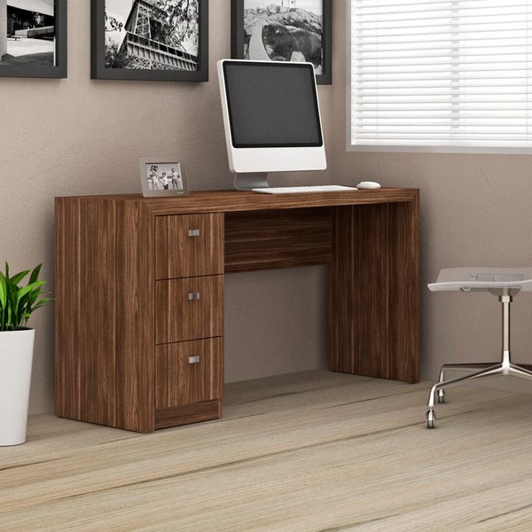 Mesa para Computador 3 Gavetas Nogal Me4102 - Tecno Mobili