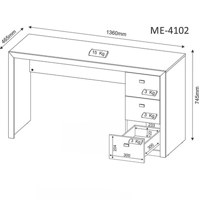 Mesa para Computador 3 Gavetas Nogal Me4102 - Tecno Mobili