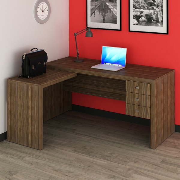Mesa para Escritório 3 Gavetas Nogal Me4106 - Tecno Mobili