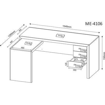 Mesa para Escritório 3 Gavetas Nogal Me4106 - Tecno Mobili