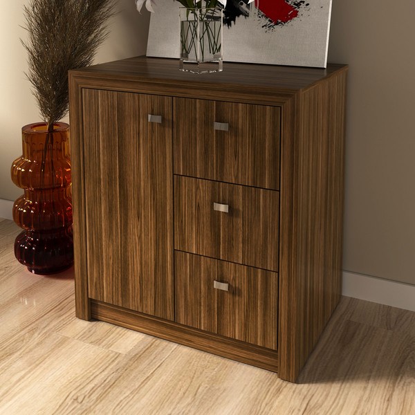 Armário para Escritório Baixo 1 Porta 3 Gavetas Me4111 Nogal - Tecno Mobili