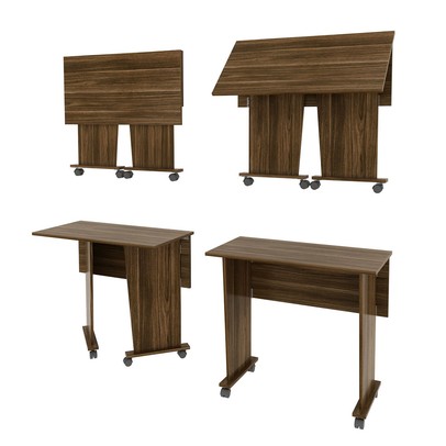 Mesa Escrivaninha Dobrável com Rodízio Nogal Me4117 - Tecno Mobili