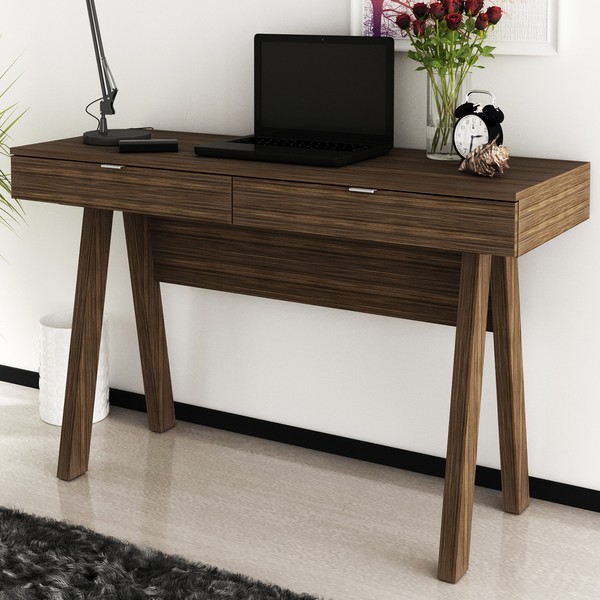 Mesa Escrivaninha 2 Gavetas Nogal/Pés Nogal Me4128 - Tecno Mobili