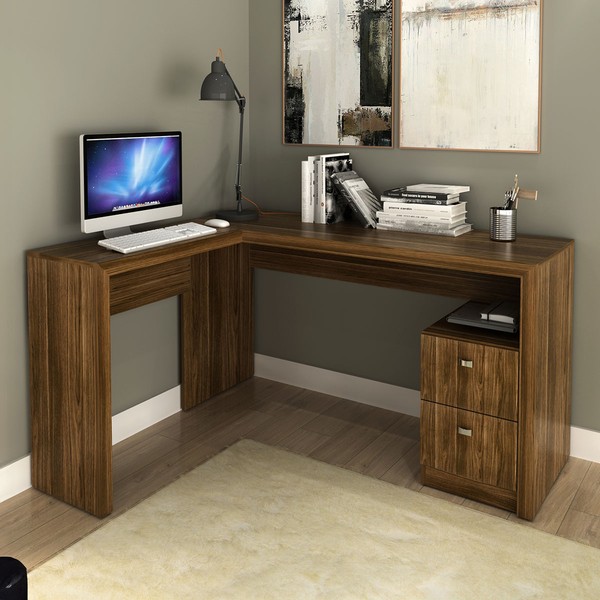 Mesa para Escritório 2 Gavetas Nogal Me4129 - Tecno Mobili