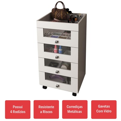 Penteadeira Carrinho Maquiagem Pe2009 Branco - Tecno Mobili