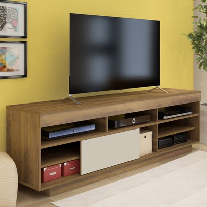 Rack para TV Até 60 Polegadas Treviso Flex C/ Rodízios Pinho/Off White - Artely