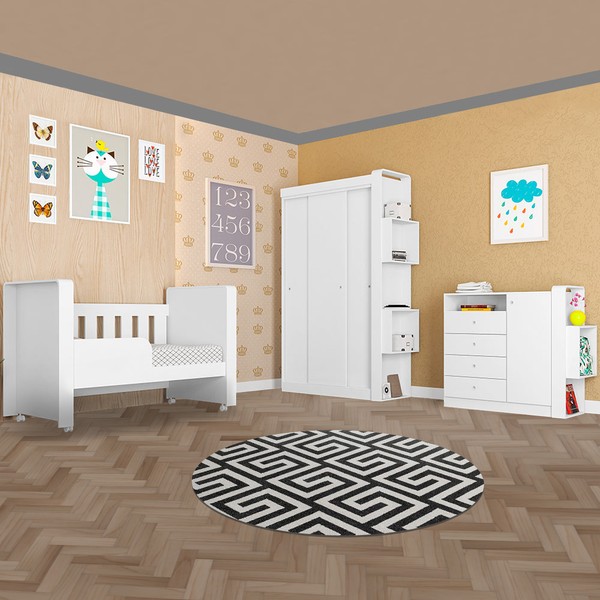 Quarto de Bebê Completo com Berço Doce Cheiro Branco - Art In Móveis