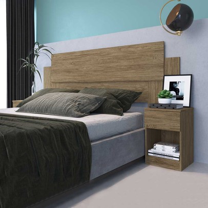 Cabeceira Casal com 2 Mesa de Cabeceira Ca20 Wood - Decibal Móveis