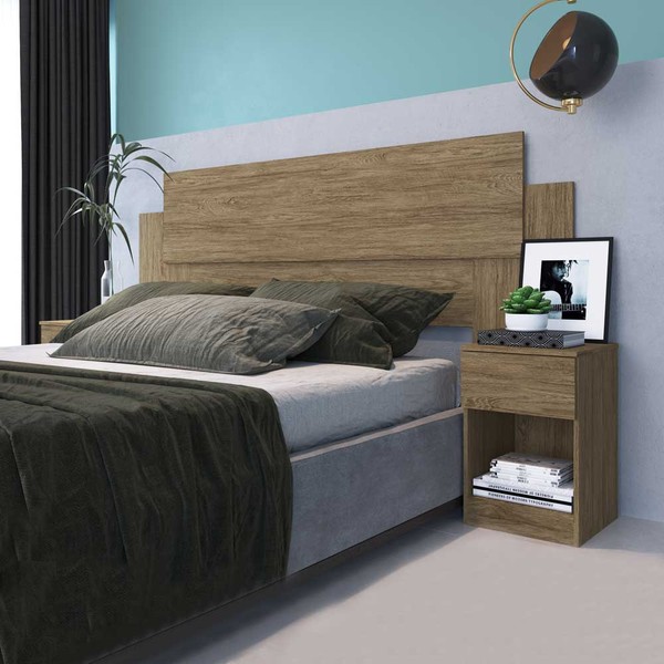 Cabeceira Casal com 2 Mesa de Cabeceira Ca20 Wood - Decibal Móveis