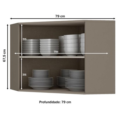 Armário Aéreo Cozinha de Canto 2 Portas Connect Duna/Cristal C57 - Henn
