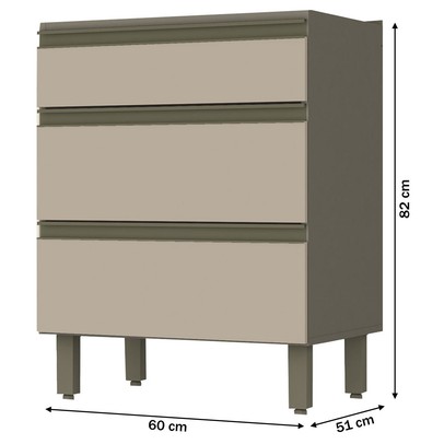 Armário de Cozinha 3 Gavetas Connect Duna/Cristal C63 - Henn