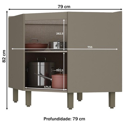 Armário de Cozinha para Canto Oblíquo 1 Porta Connect Duna/Cristal C67 - Henn