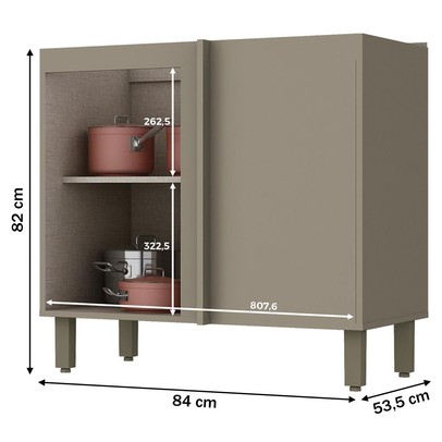 Armário de Cozinha para Canto Reto 1 Porta Connect Duna/Cristal C68 - Henn