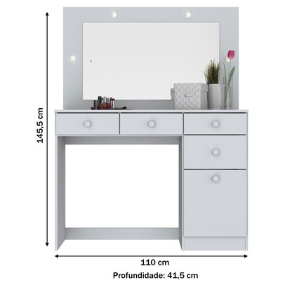 Penteadeira Chanel 1 Porta 4 Gavetas Branco - Henn