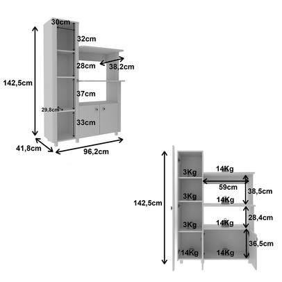Armário de Cozinha com Cristaleira 3 Portas Bl3304 Branco - Tecno Mobili