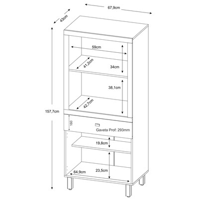Torre Quente 2 Portas 1 Gaveta Bl3305 Branco - Tecno Mobili