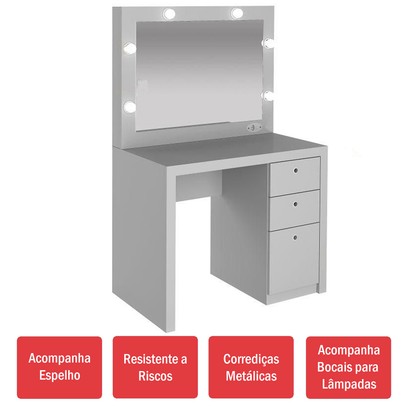 Penteadeira Compacta 3 Gavetas Camarim Pe2010 Branco - Tecno Mobili