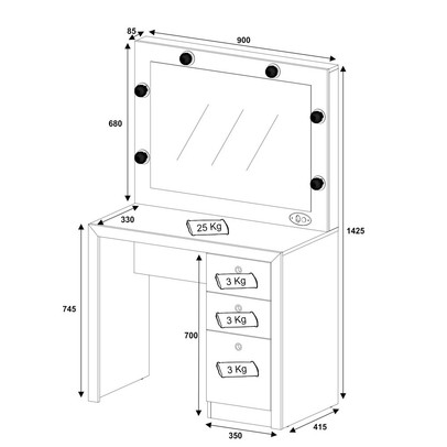 Penteadeira Compacta 3 Gavetas Camarim Pe2010 Branco - Tecno Mobili