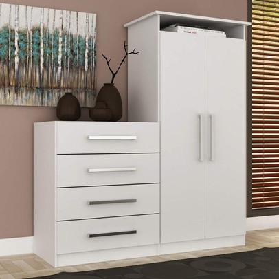 Cômoda 2 Portas 4 Gavetas 1d024 Branco - Rodial