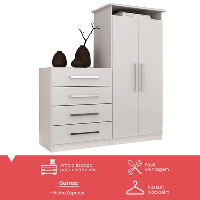 Cômoda 2 Portas 4 Gavetas 1d024 Branco - Rodial