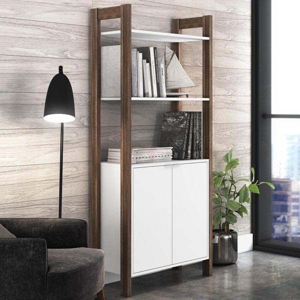 Estante para Livros 2 Portas 65 Cm Az1009 Branco/Nogal - Tecno Mobili
